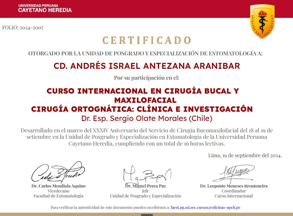 Certificado UPCH Cirugía Ortognática